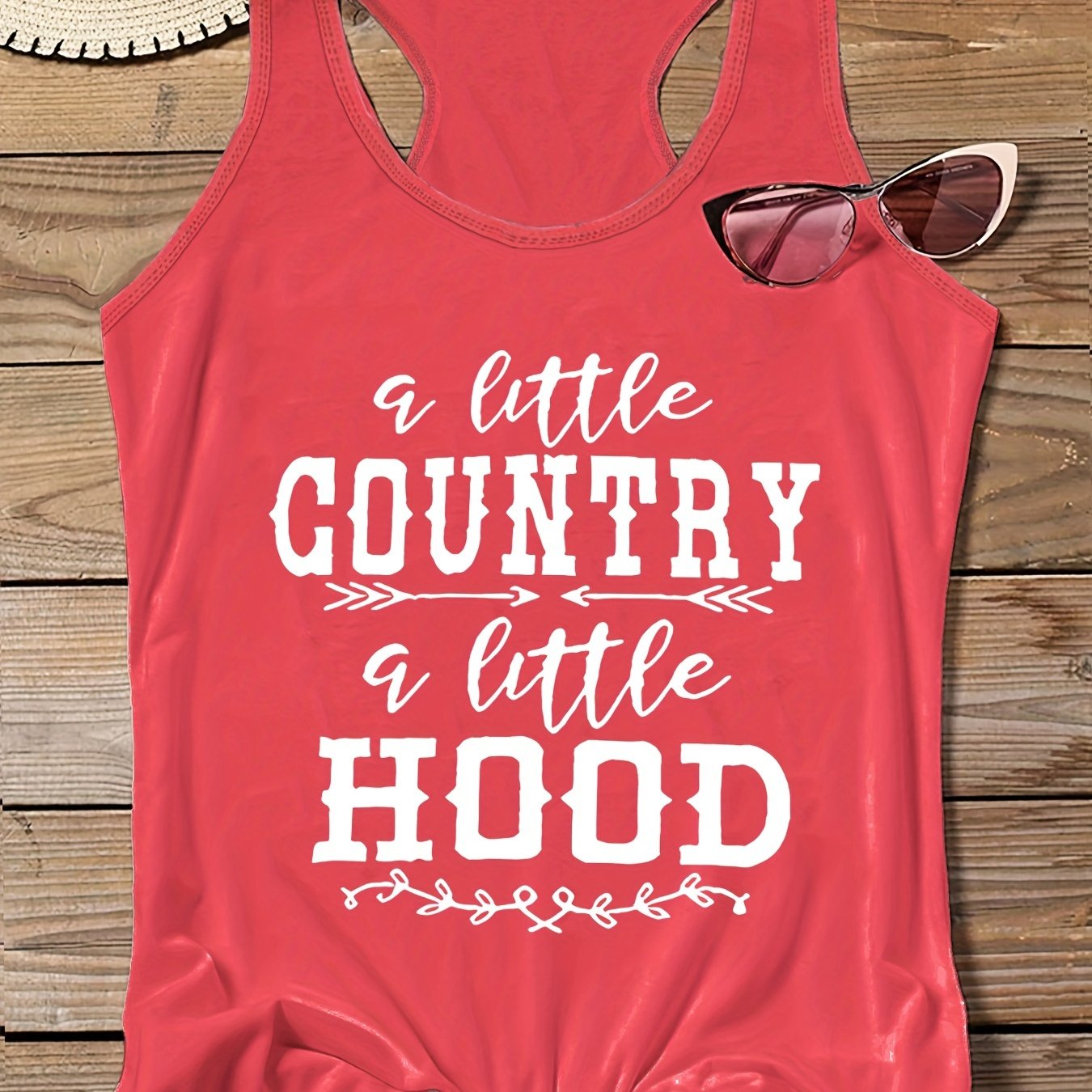 Art Letter Print Tank Top Round Neck Stretch Vest