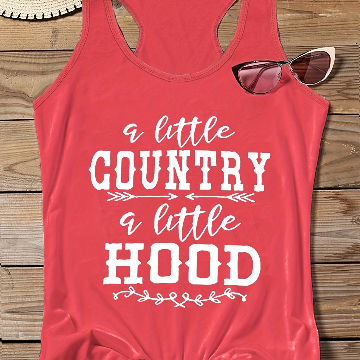  Art Letter Print Tank Top Round Neck Stretch Vest