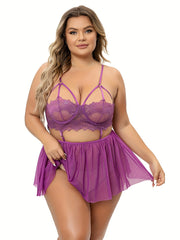  Sexy Dress Women's Plus Solid Pleated Floral Lace Cami Babydoll Dress