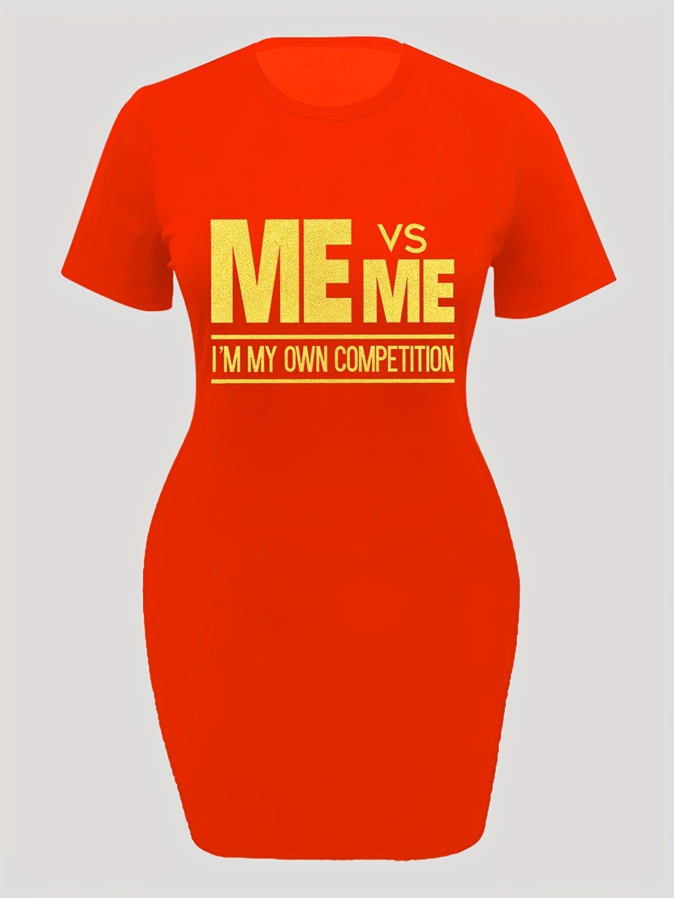  Slogan Print Short Sleeve Round Neck Dress