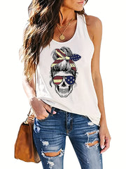 Skull Print Tank Top Sleeveless Casual Racerback