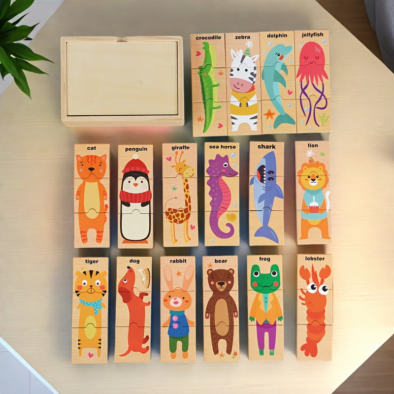 Wooden Animal Recognition Puzzle with 16 Animals