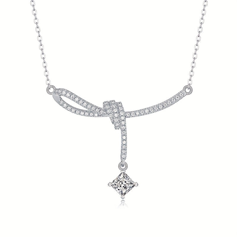 Moissanite Necklace Silvery Pendant Clavicle Chain Jewelry Gift
