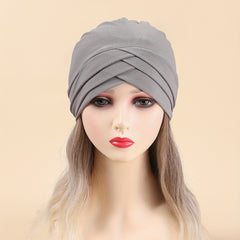 Three Layer Cross Turban Cap Solid Casual Head Wrap Bonnet