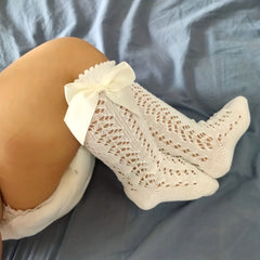 3 Pairs Baby Bow Princess Knee High Socks Toddler Infant Mesh Breathable