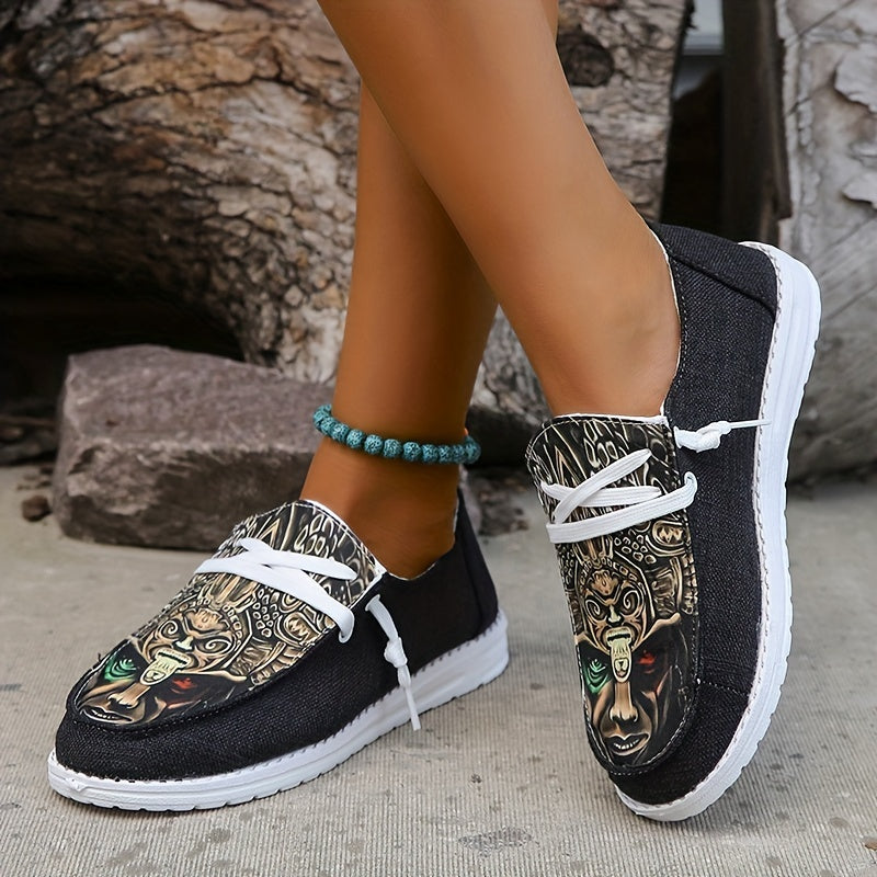 Women's Printed Canvas Lace Up Shoes Lightweight Low Top Sneakers
