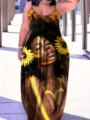  Women's Figure Print Round Neck Maxi Dress