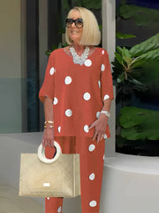 Polka Dot Two Piece Set Half Sleeve T-shirt & Pants