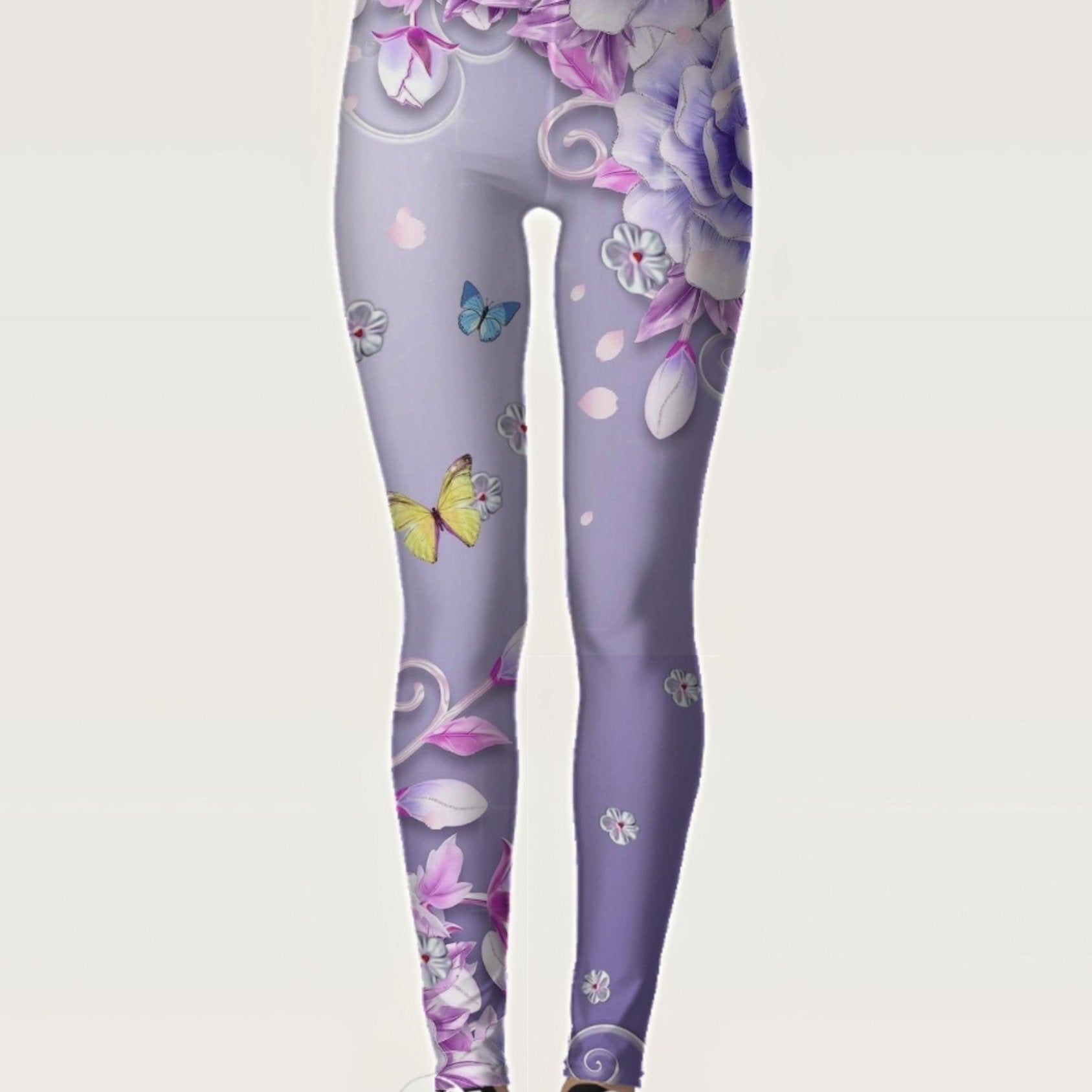 Floral Butterfly Print Skinny Leggings Women's Stretchy Leggings
