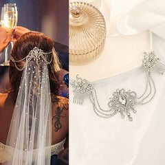 Crystal Tiara Hair Chain Headband for Bride & Weddings with Comb