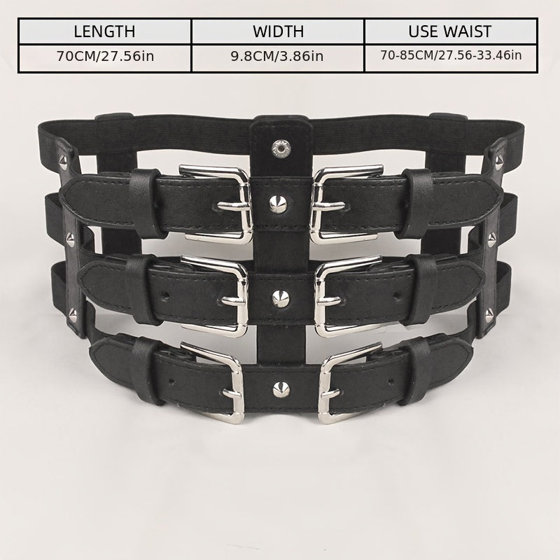 Punk Waist Belt Hollow Leather Belly Layered Goth Body Accessories