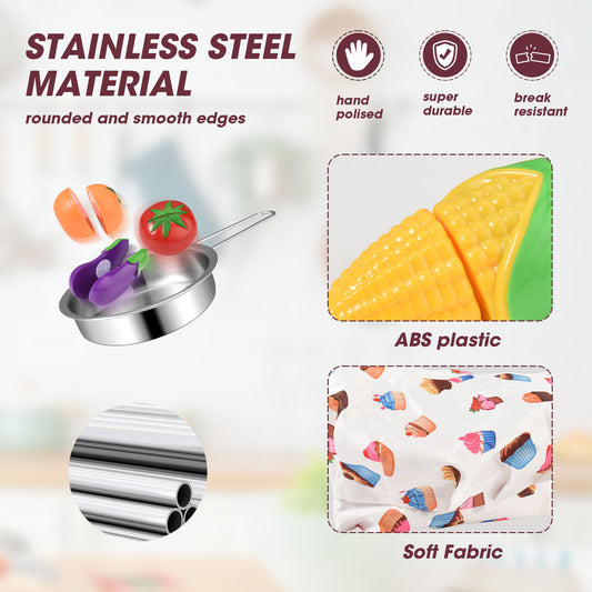 Cooking Accessories Set Stainless Steel Utensils Apron Role Play Simulation