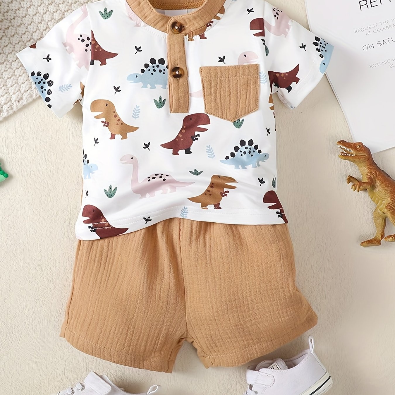 2pcs Infant Boys Dinosaur T-shirt & Shorts Set Casual Summer Clothes
