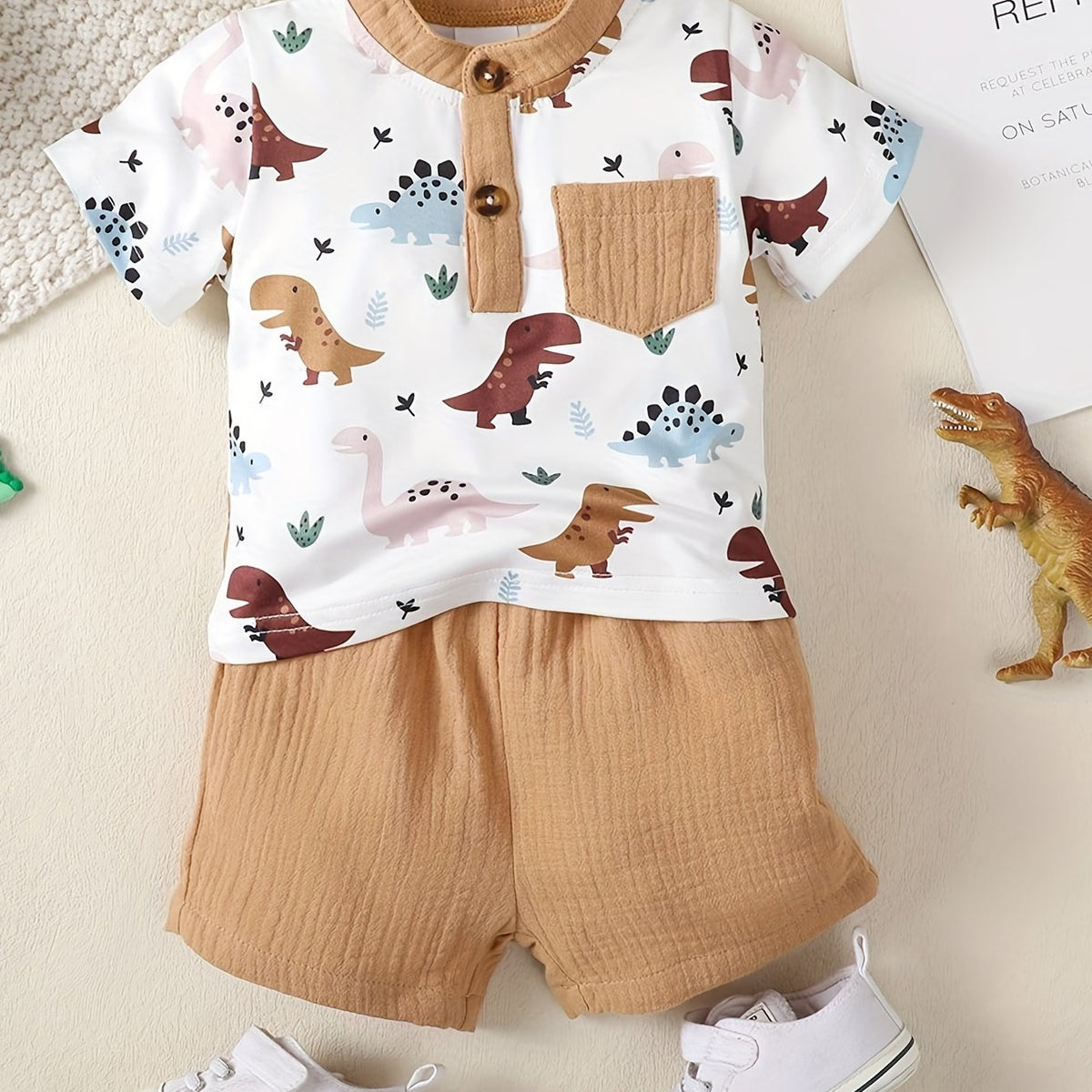 2pcs Infant Boys Dinosaur T-shirt & Shorts Set Casual Summer Clothes