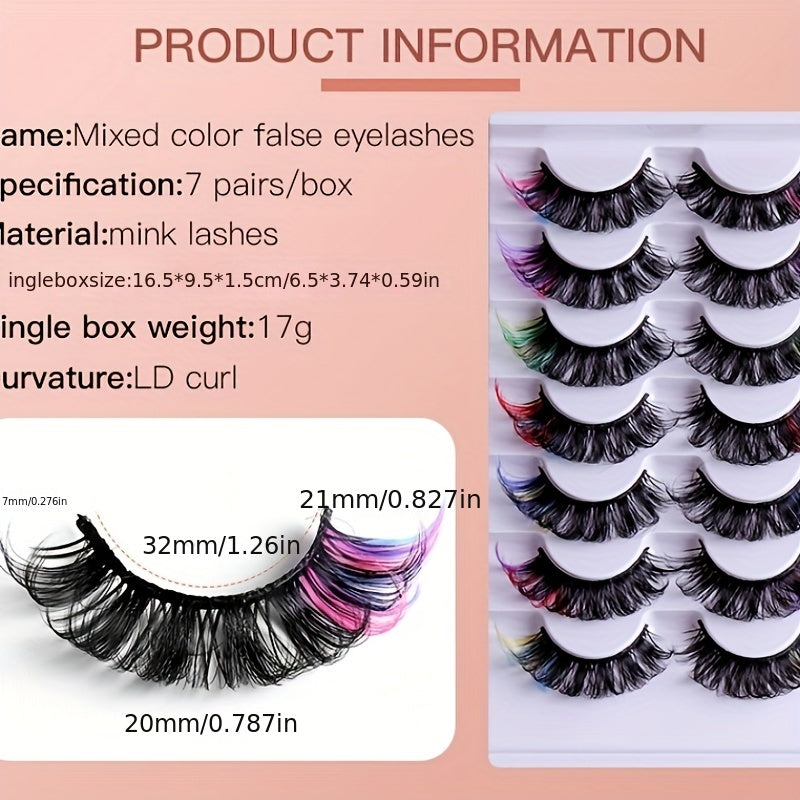 7 Pairs Colored Faux Mink False Eyelashes - Fluffy Volume Curly Lashes