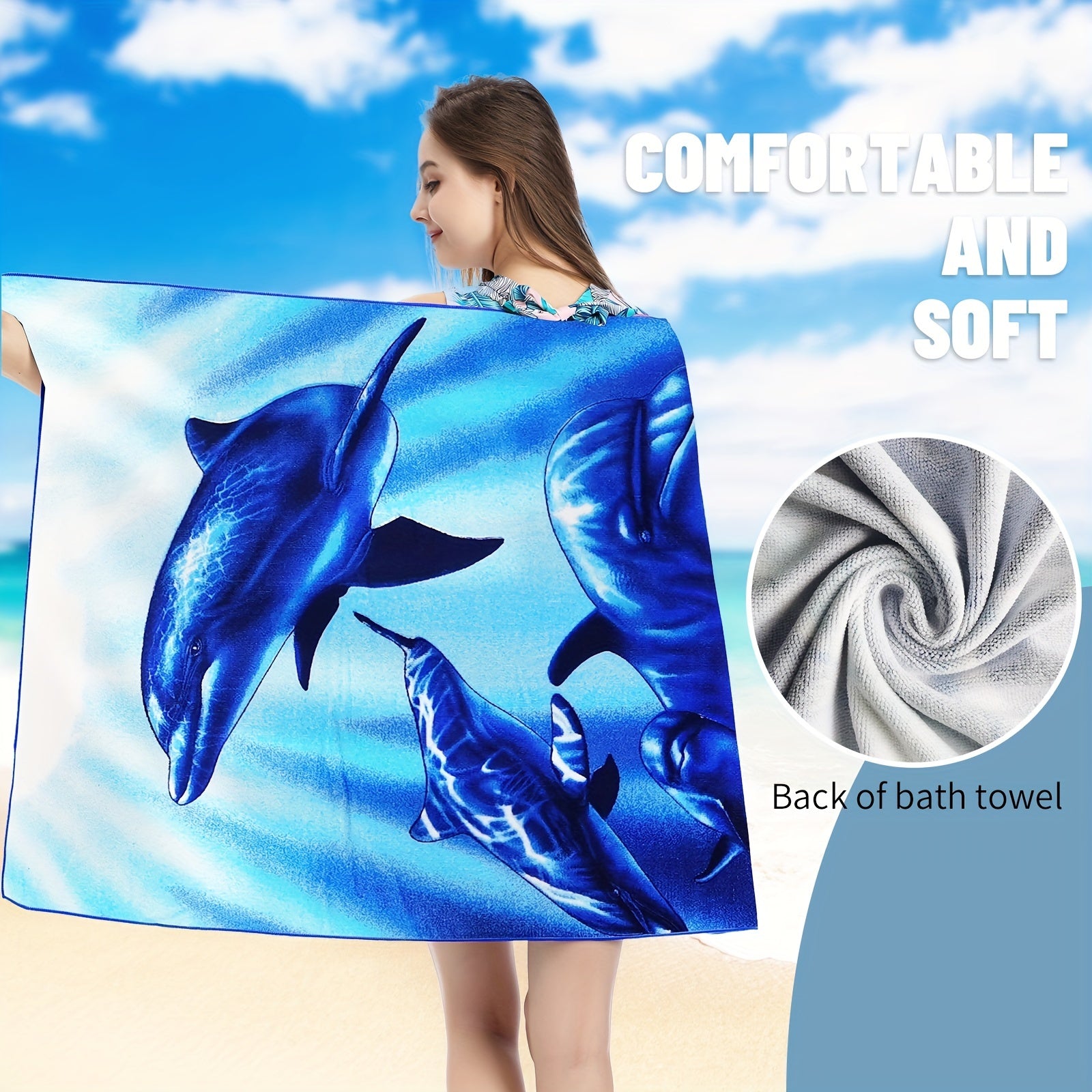 Quick Drying Shark Print Microfiber Beach Towel 27.5x55
