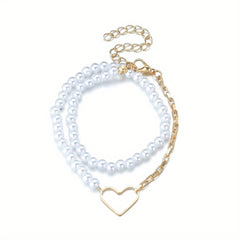 Vintage Sweet Faux Pearl Bead Bracelet Set 2 Pcs for Women
