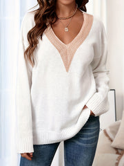  Guipure Lace Knitted V Neck Jumper
