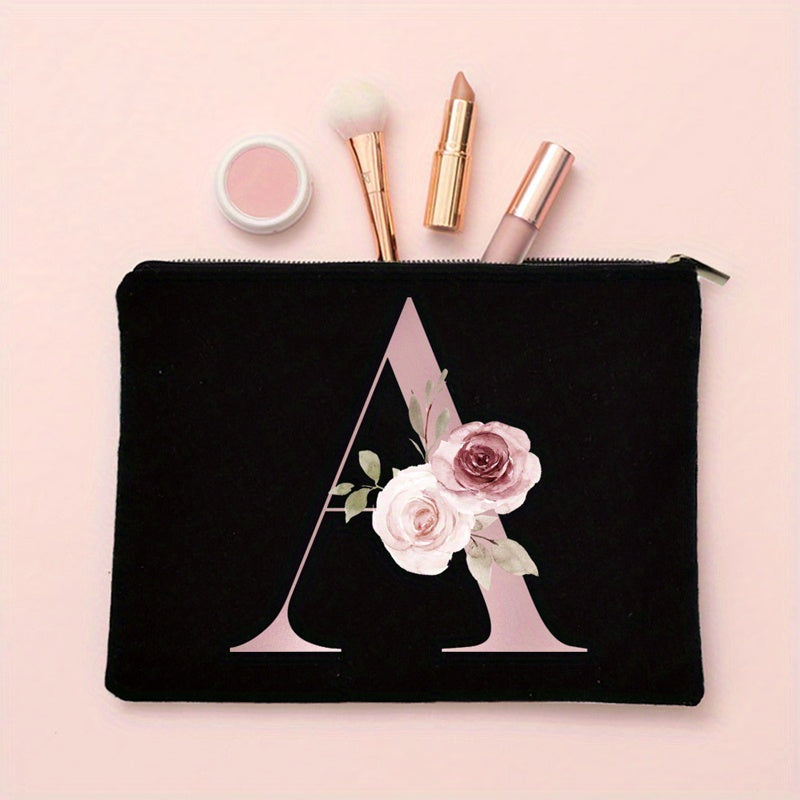 Floral Letter Print Makeup Bag Bridesmaid Organizer Bridal Cosmetic Pouch
