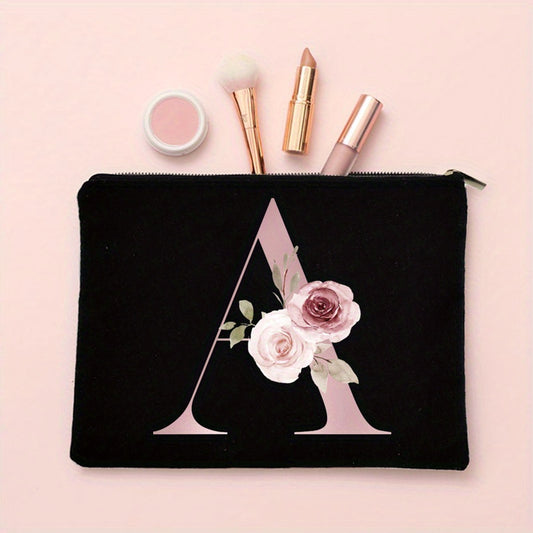 Floral Letter Print Makeup Bag Bridesmaid Organizer Bridal Cosmetic Pouch