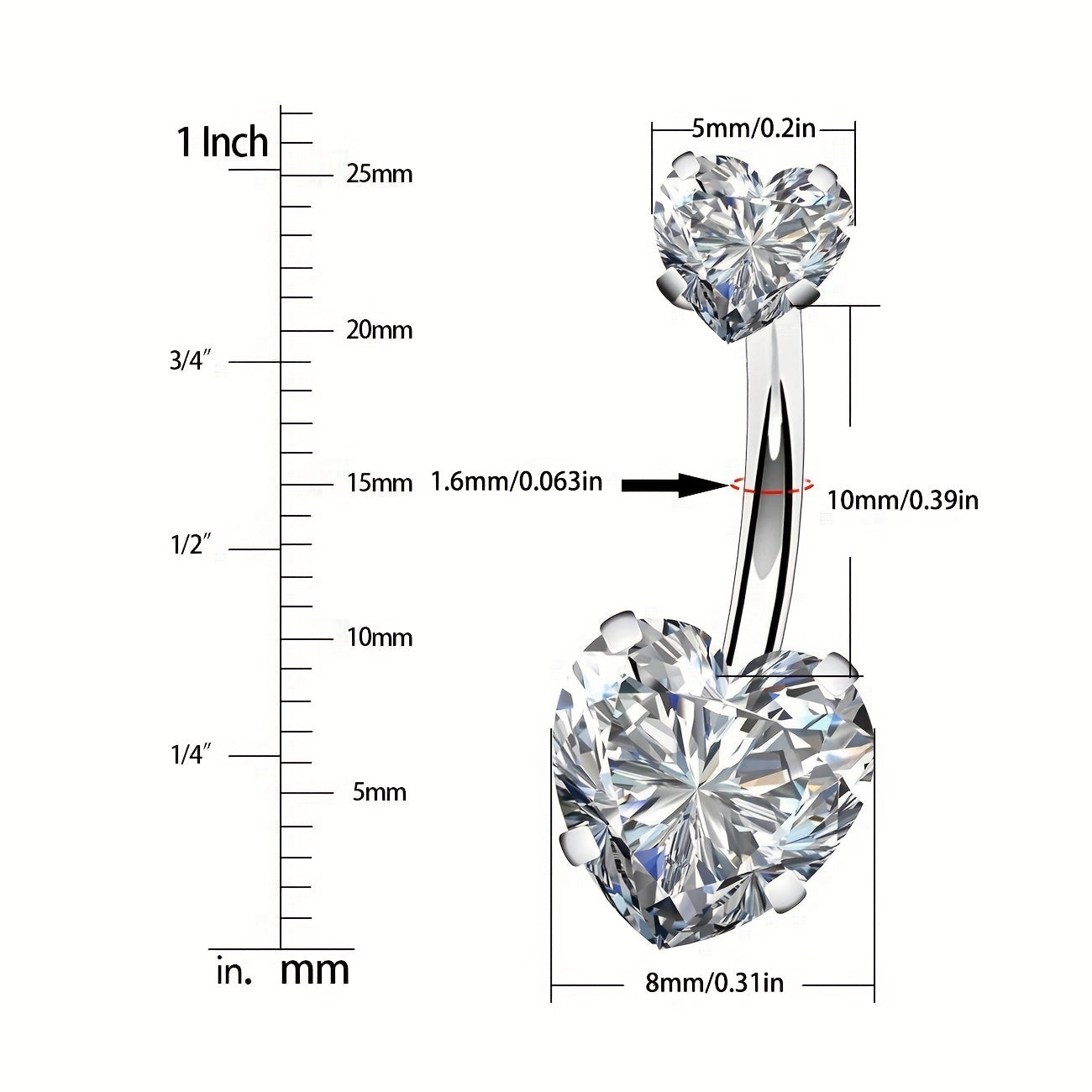 Colorful Zircon Belly Button Ring Stainless Steel Piercing Jewelry