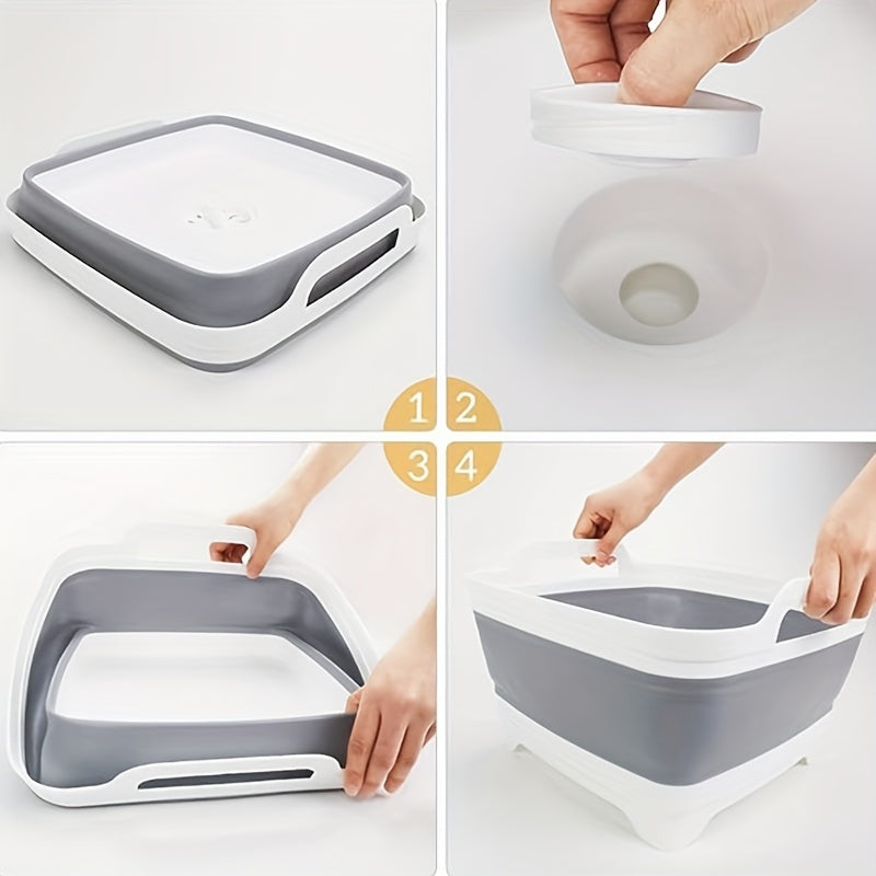 Portable Collapsible Dish Tub with Draining Plug for Camping