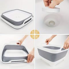 Portable Collapsible Dish Tub with Draining Plug for Camping