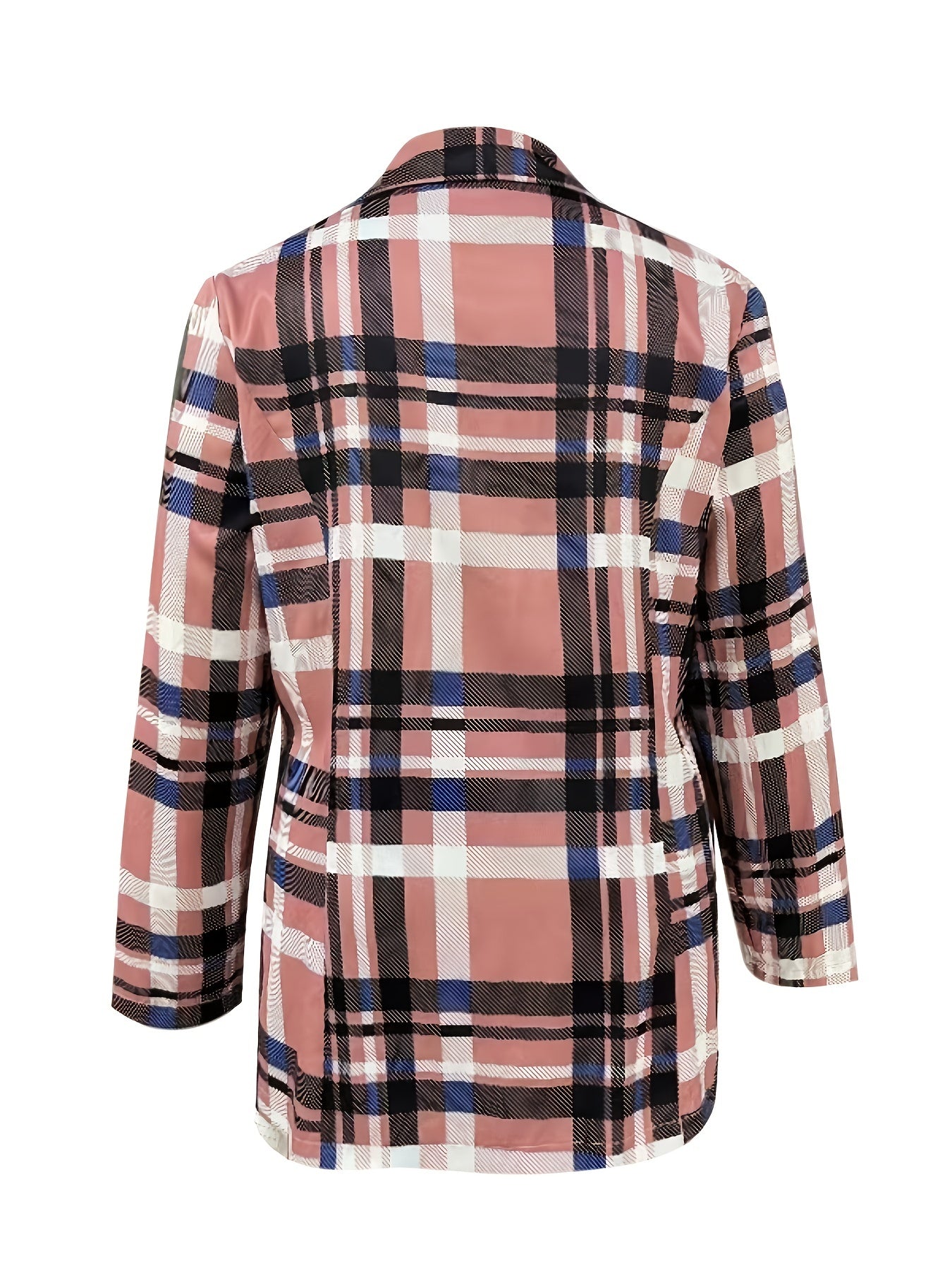  Plaid Print Long Sleeve Lapel Double Button Blazer