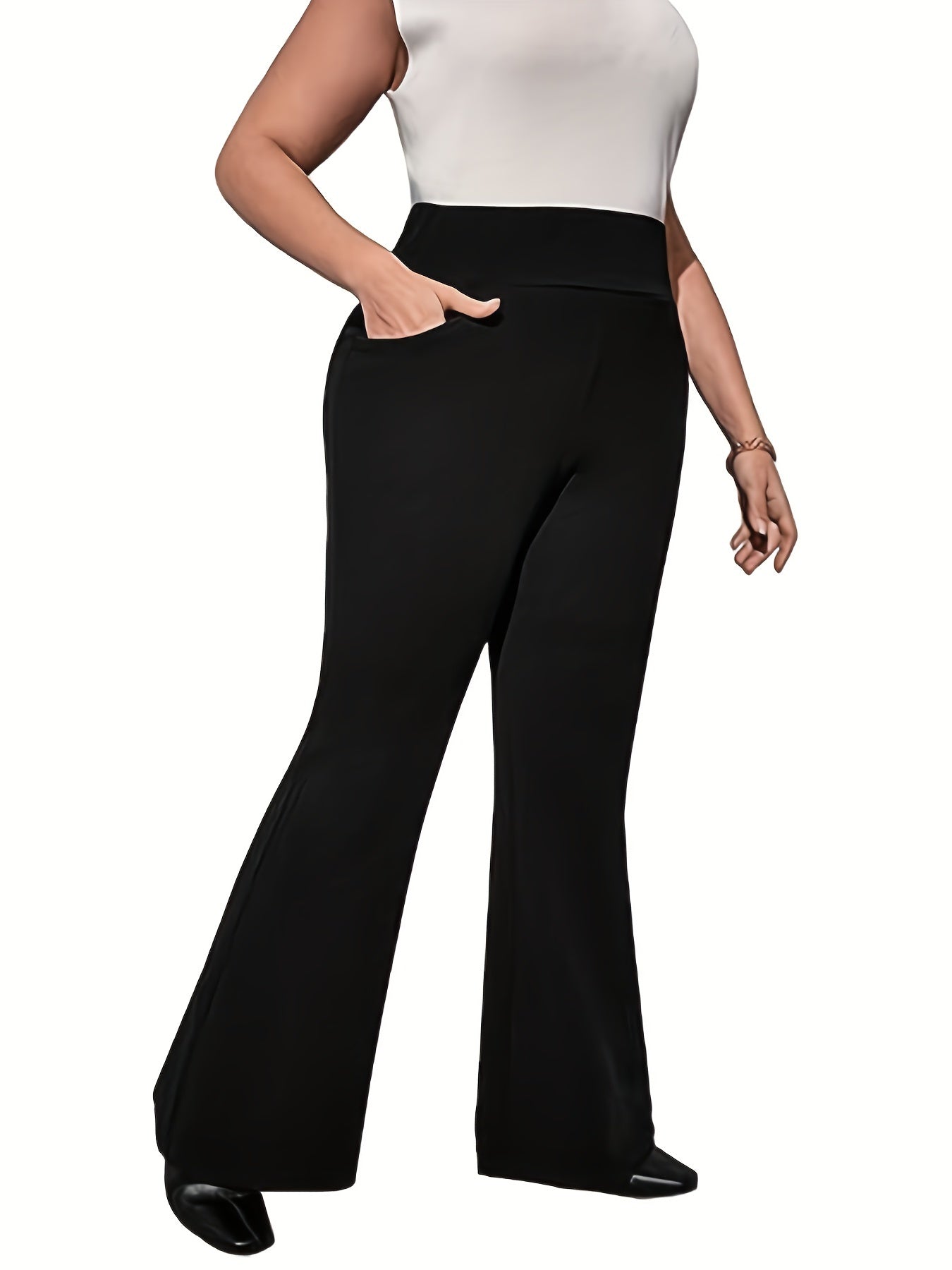  Women's Flared Leg Trousers High Rise Stretch Pants