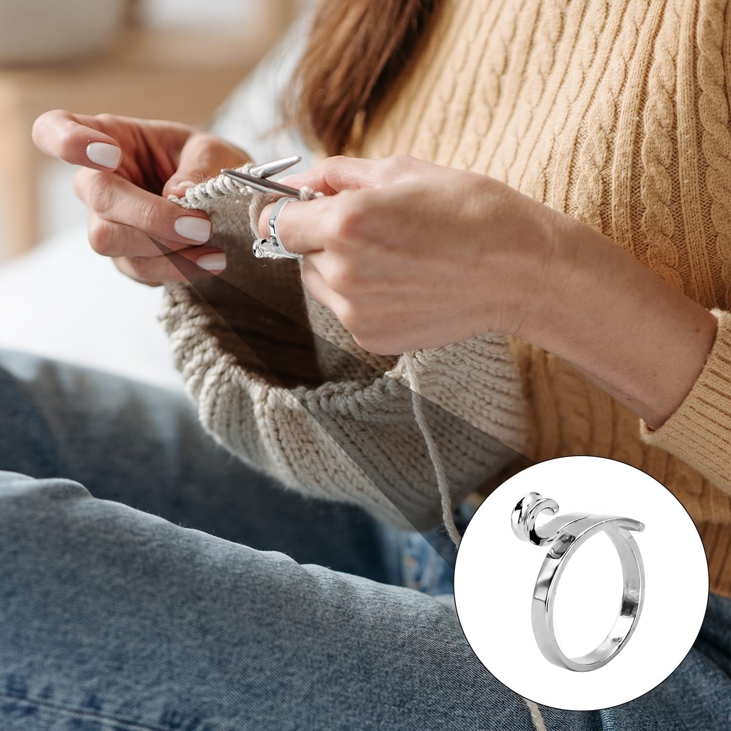 2pcs Open Crochet Ring for Finger Knitting Tools Adjustable Jewelry Accessories