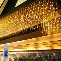 Outdoor Icicle Lights 4m 13ft 90 LED 8 Modes USB Plug In Curtain String Lights