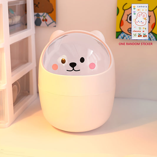 Small Desktop Trash Can Cartoon Garbage Can with Lid