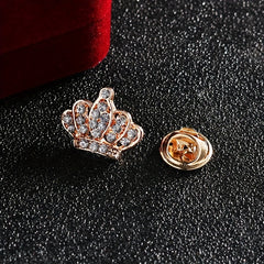 Rhinestone Collar Pin Crown Brooch Metal Button