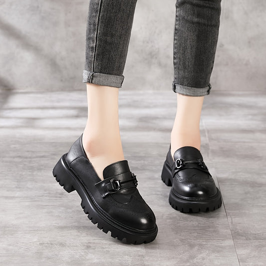 Women's Platform Loafer Shoes Slip On with Metal Buckle