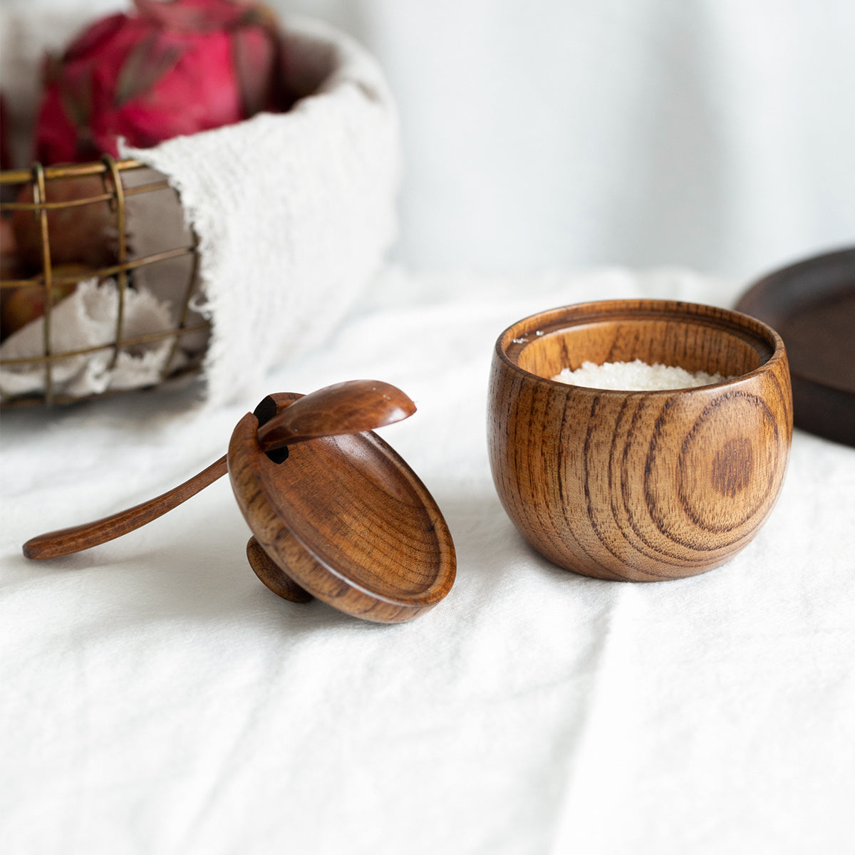 Shatterproof Wooden Seasoning Jar with Spoon for Kitchen and Travel