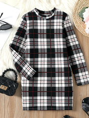 Kid Girls' Plaid Stand Collar Dress For Party Going Out