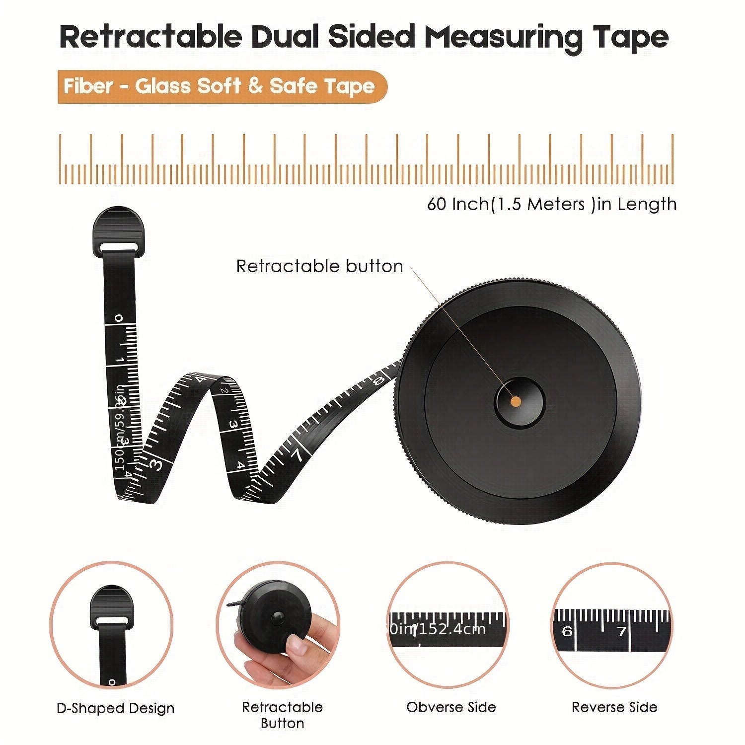 2pcs Tape Measure 60 Inch Soft Pink Retractable Double Scale