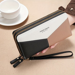 Large Colorblock Clutch Bag Zipper Coin Purse with Wristband