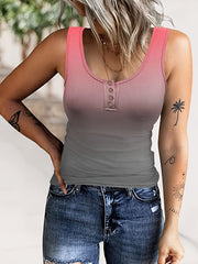Ombre Print Ribbed Tank Top Plus Size Round Neck Casual Tank Top