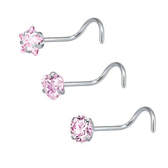 3 Pcs Heart Star Round Zircon Nose Rings Set Stainless Steel Cartilage Stud