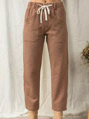  Solid Drawstring Tapered Leg Pants With Pockets
