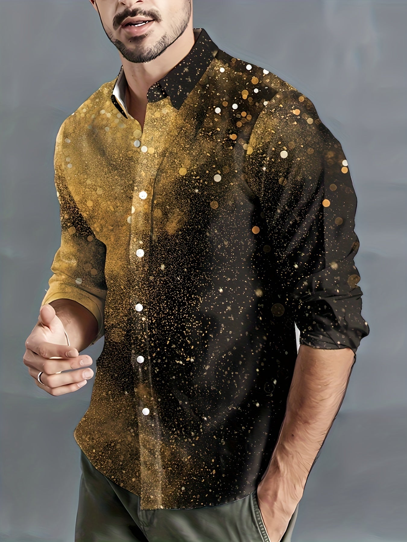 Pattern Men's Button Up Long Sleeve Shirt For Summer