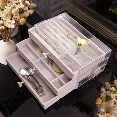 3-Layer Acrylic Jewelry Box with Flannel Layers for Earrings & Rings