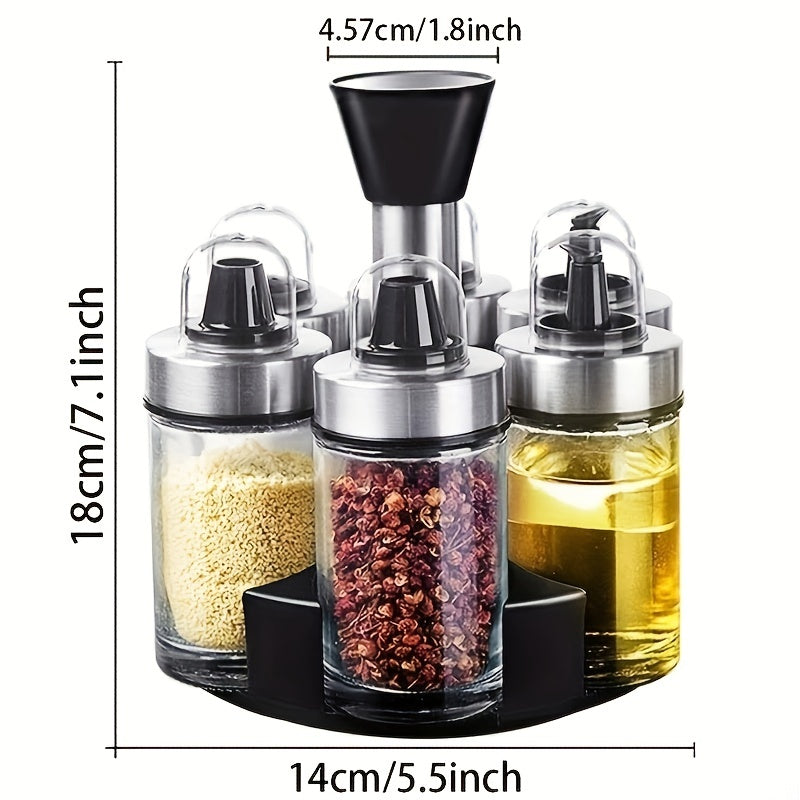 6pc Glass & Stainless Steel Vinegar & Pepper Bottles Set with Rotating Holder