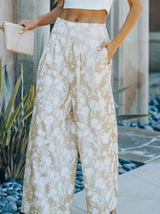 Floral Print High Rise Wide Leg Pants With Pockets