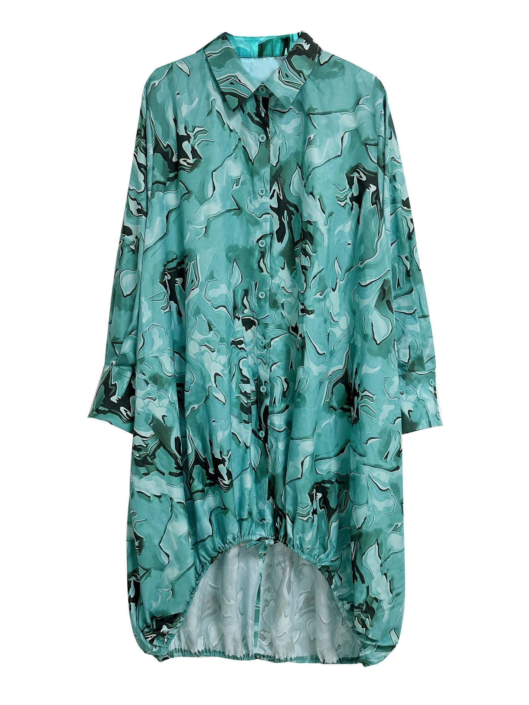 Women's Plus Marble Print Button Up Collar Dress