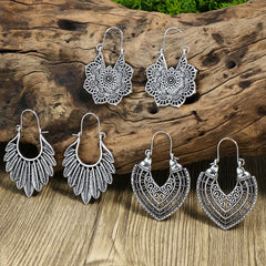 Vintage Ancient Silver U Shaped Earrings Women's Boho Hollow Dangle Earrings