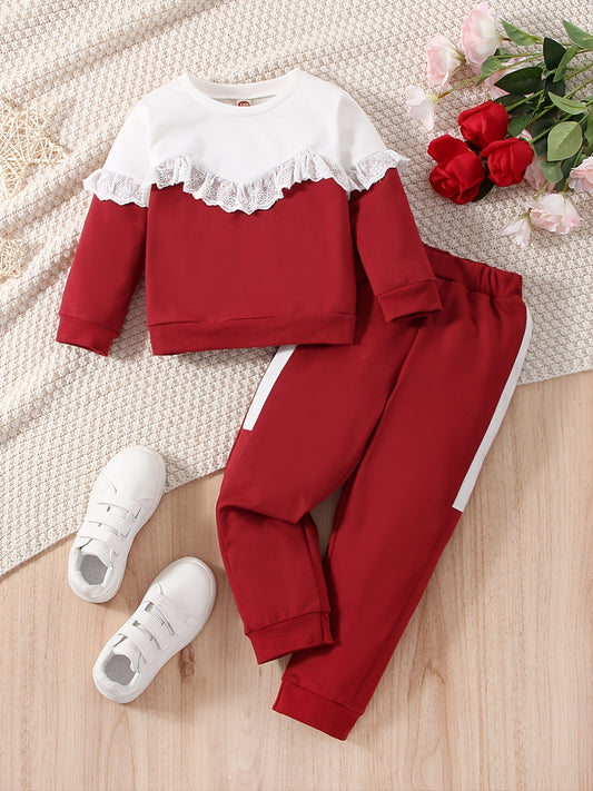 Girls Lace Crew Neck Top & Pants Suit