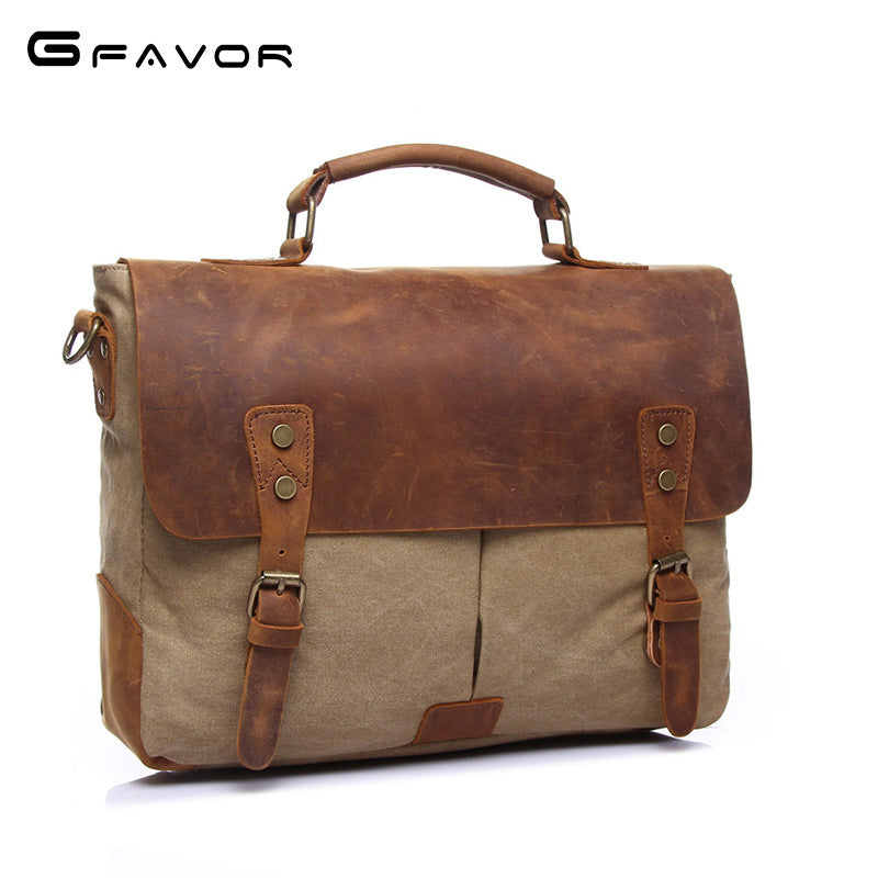 Vintage Canvas Messenger Bag with Leather Trim for Men