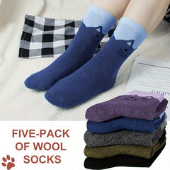 5 Pairs Cat Wool Socks Winter Warm Socks Thick Cozy Socks for Women and Men